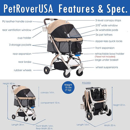Pet Rover Lite Premium Light-Weight Dog/Cat/Pet Stroller Travel 2nd-Gen.)