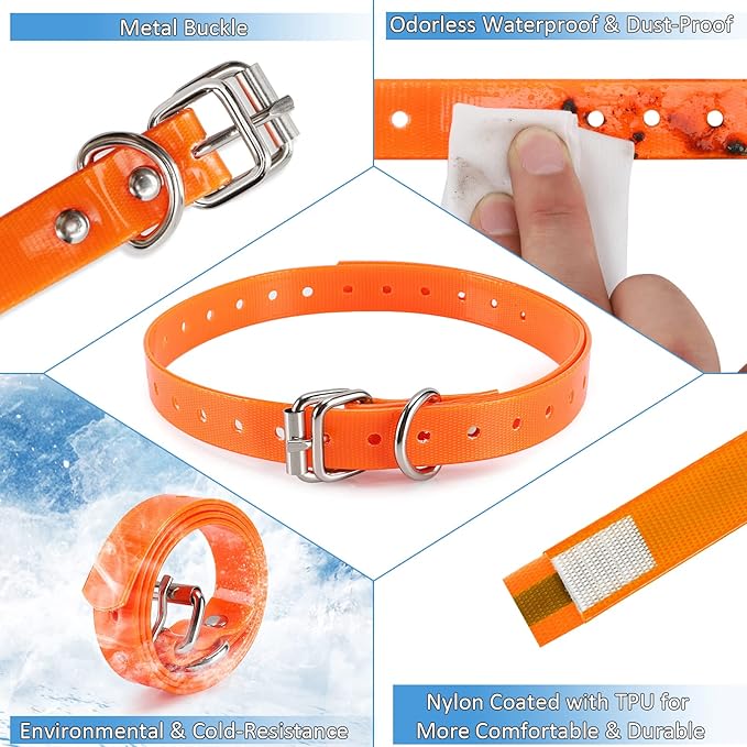 Replacement Collar Strap 3/4',Adjustable,Metal Buckled,Waterproof Pack2)