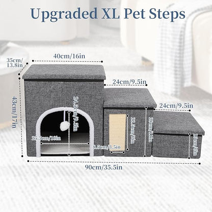 Upgrade XL Dog Stairs for Bed and Couch 35.5"L x 13.8"D x 17"H, Foldable 180lbs