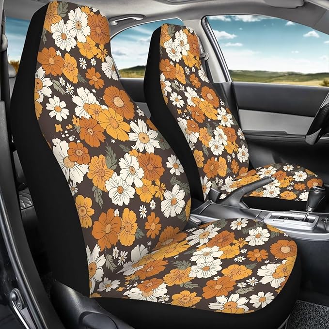 Groovy Hippie Flower Daisy Car Seat Covers Front Set