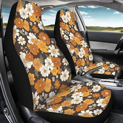 Groovy Hippie Flower Daisy Car Seat Covers Front Set