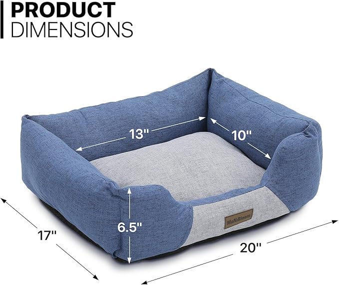 MoNiBloom 20"x17"x6.5" Dog Beds for Small Size Dogs Machine-Washable Linen-Like Fabric Pet Beds Warming Cozy Soft Bed for Dogs and Cat