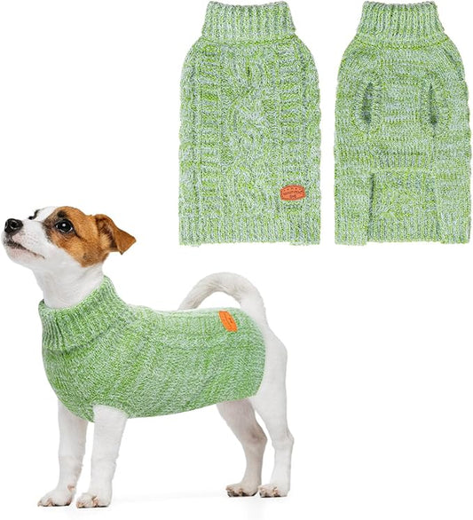 BEAUTYZOO Small Dog Sweater -Turtleneck Pullover Classic Cable Knit Fuzzy Winter Coat Dog Cold Weather Clothes for Small Medium Dogs Puppy Girl Boys,Green XS