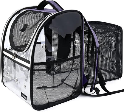 BAGLHER Expandable Pet Carrier Backpack，Pet Bubble Backpack for Small Cats Puppies Dogs Bunny, Airline-Approved Ventilate Transparent Capsule Backpack for Travel, Hiking and Outdoor Use. Purple