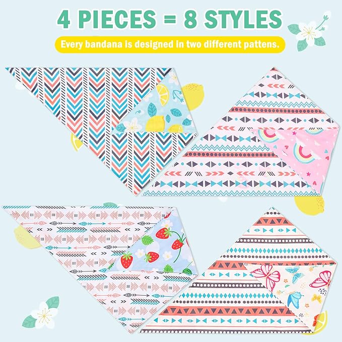 SCENEREAL Summer Dog Bandanas Bulk 4 Pack for Small Medium Large Dogs
