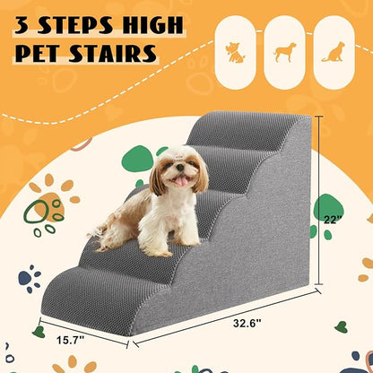 High Density Foam Dog Stairs Ramp for Beds Couches 5-Tiers, Grey