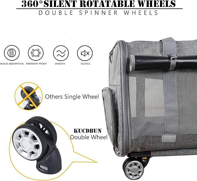 Innovative Cat Carrier for 2 Cats, Rolling Cat Carrier with Wheels, Double Compartment Pet Carrier for Large Cats and Small Dogs, Ideal for Traveling/Hiking/Camping, Windproof Cat Carrier