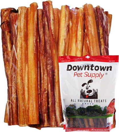 Downtown Pet Supply 12-inch Bully Sticks for Large Dogs, Pack of 20 - Single Ingredient, Rawhide Free Dog Chews for Aggressive Chewers - Nutrient-Rich and Odor Free Bully Sticks for Dogs - Beef