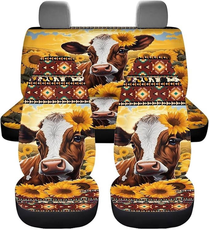Tribal Sunflower Car Seat Cover Set Front and