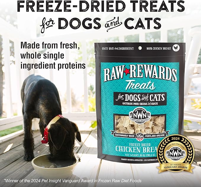 Northwest Naturals Raw Rewards Freeze-Dried Chicken Breast Treats for Dogs and Cats - Bite-Sized Pieces - Healthy, 1 Ingredient, Human Grade Pet Food, All Natural - 10 Oz (Packaging May Vary)