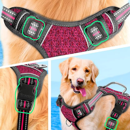 BARKBAY No Pull Dog Harness Large Step in Reflective Dog Harness with Front Clip and Easy Control Handle for Walking Training Running with ID tag Pocket(Pink/Black,M)