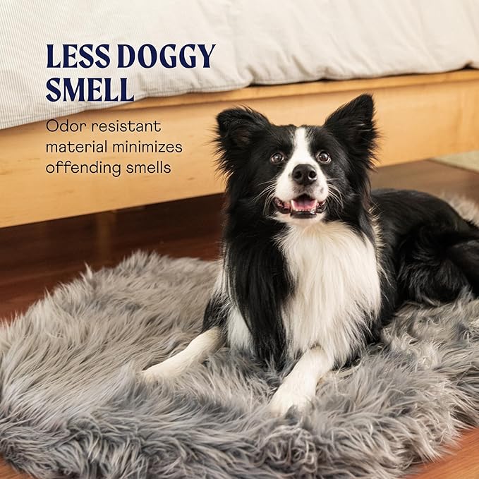 PupRug Orthopedic Dog Bed for Large Dogs with Fluffy Soft Faux Fur and Memory Foam for Joint Pain Relief