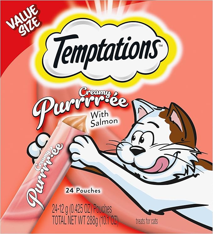 Temptations Creamy Puree Squeezable Lickable Wet Cat Treats with Salmon 0.42 oz. 24