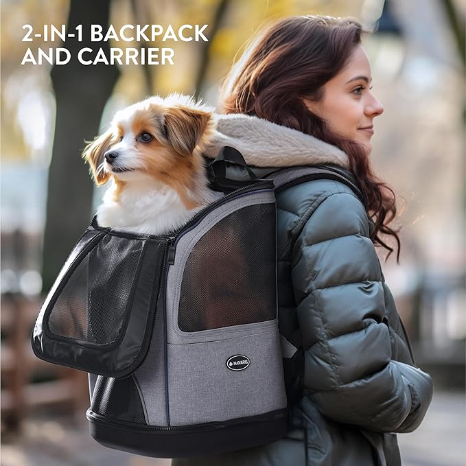 Navaris 2-in-1 Convertible Carrier and Cat or Dog Backpack - Hand Carry or Wear Front or Back - Up to 22 lbs (10 kg) - 11.8" x 11.8" x 18.1" (30 x 30 x 46 cm)