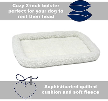 MidWest Homes for Pets Dog Bed 18L-Inch White Fleece Dog Bed or Cat Bed w/ Comfortable Bolster | Ideal for "Toy" Dog Breeds & Fits an 18-Inch Dog Crate | Easy Maintenance Machine Wash & Dry