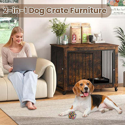 Rovibek Dog Crates for Large Medium Dogs 38.6", Large 3 Doors,