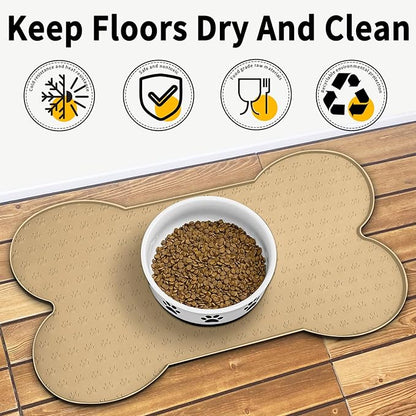 Dog Food Mat Anti-Slip Silicone Dog Bowl Mat Thicker Pet Placemat Waterproof Cat Feeder Pad with Raised Edge Puppy Kitten Feeding Mats Suitable Small Medium-Sized Dogs Cats Eating Tray