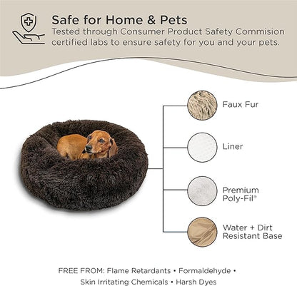 Best Friends by Sheri The Original Calming Donut Cat and Dog Bed in Shag Fur Dark Brown 23"