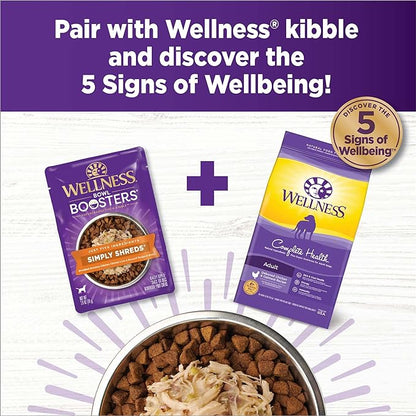 Wellness CORE Simply Shreds Natural Grain Free Wet Dog Food Mixer or Topper, Chicken Liver & Broccoli, 2.8-Ounce Pouch (Pack of 12)