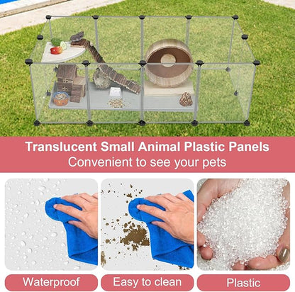 12 Panels Transparent Small Animals Playpen,48" x 24" x 16" Portable Pet Playpen,Plastic Enclosure,Puppy Play Pen for Indoors Outdoor Pet Fence for Guinea Pigs,Bunny,Ferrets,Hamsters,Hedgehogs