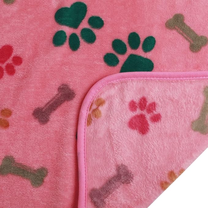 Luciphia 1 Pack 3 Blankets Fluffy Premium Fleece Pet Blanket Flannel Paw Bone Printed Throw for Dog Cat(Large 41x31'', Purple/Pink/White)