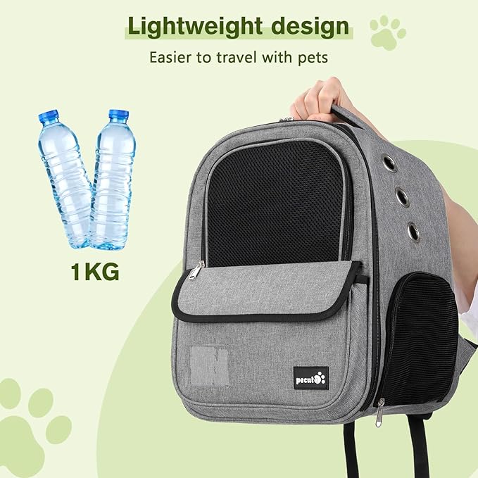 Pecute Cat Backpack with Interactive Window, Cat Backpack Carrier with Breathable Scratch-Resistant Mesh, 2 Side Openings, Backpack for Cats, Puppies or Rabbits,Great for Travel Hiking Camping