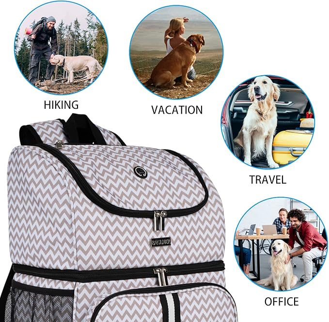 BAGLHER Pet Travel Bag, Double-Layer Pet Supplies Backpack (for All Pet Travel Supplies), Pet Travel Backpack with 2 Silicone Collapsible Bowls and 2 Food Baskets BLW