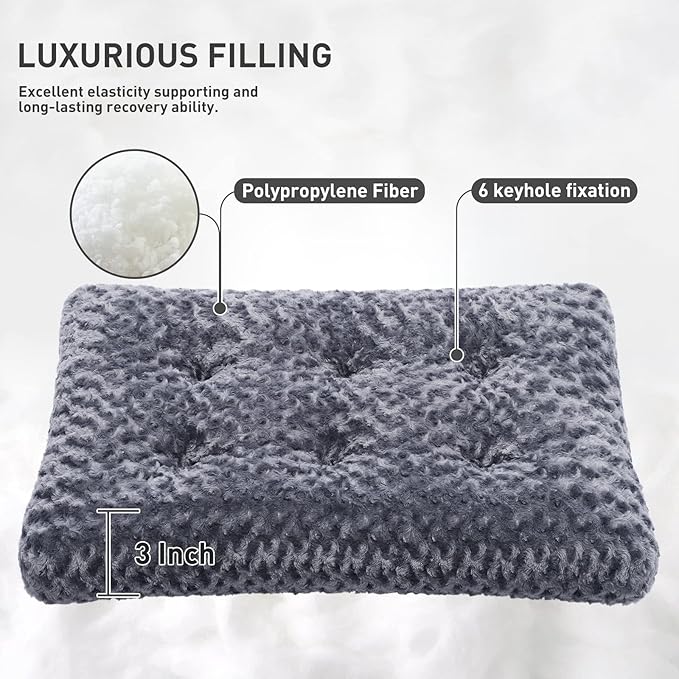 KSIIA Washable Dog Bed Deluxe Plush Dog Crate Beds Fulffy Comfy Kennel Pad Anti-Slip Pet Sleeping Mat for Large 29" x 21", Dark