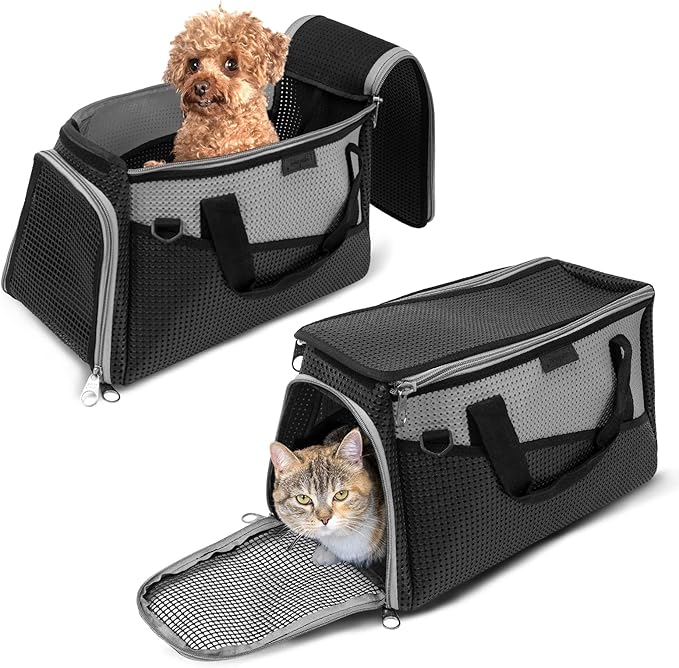 Cat Carriers and Dog Carrier for Small and Medium Pets,Airline Cpproved Pet Carrier Soft Faced Foldable Cat Carrier. (Medium, Grey)