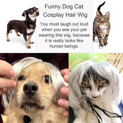 Funny Dog Wig Pet Costumes,Kediciz Cat Costume Synthetic Hairpiece Cosplay Wigs, Headwear for Halloween Christmas Festivals Party Decor, Fancy Dress,Adjustbale Size,Sliver Gray Straight