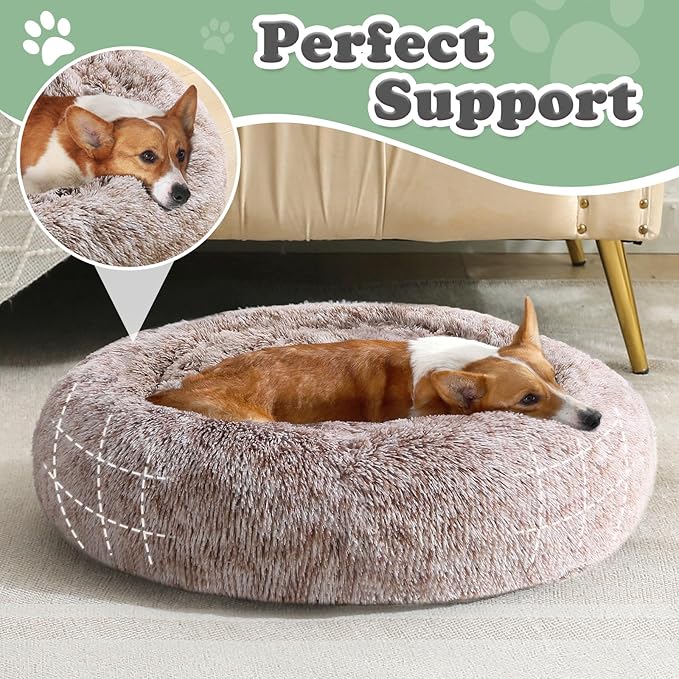 JOLLYVOGUE Calming Donut Dog Bed & Cat Bed (20",Brown)