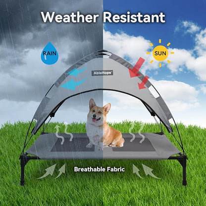 Elevated Dog Bed with Removable Canopy Shade Tent Raised Cooling Pet Cots Bed for Large Medium Dogs Heavy Duty Dog Bed for Indoor & Outdoor Use (Grey 41.7"L x 29.5"W x 33.5"Th)