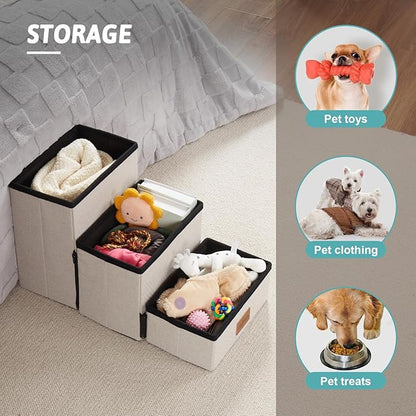 C0ZY KISS Dog Storage Stairs for Couch 14" H 24.8x13x13.58in, Leopard, 3 Tiers