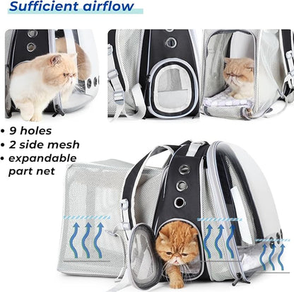 Lollimeow Cat Carrier Backpack, Bubble Expandable Backpack Carrier, Pets and Small Dogs,Airline-Approved, Designed for Travel, Hiking, Walking & Outdoor Use (Square Expandable-Black)