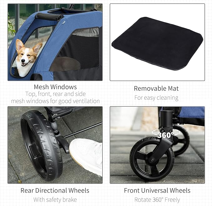 NicBex Dog Stroller Modern Pet Stroller Universal Wheel with Storage Basket Pet Stroller for Medium Dogs Classic Ventilated Foldable Oxford Fabric for Medium Size Dogs