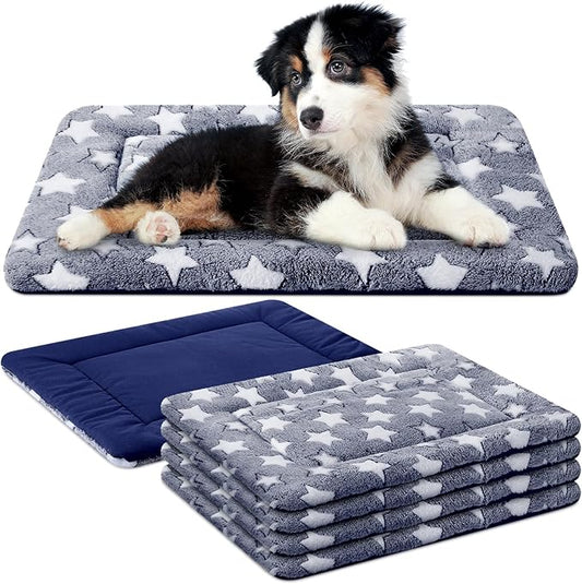 4 Pcs Dog Bed Mat Dog Crate Pad Reversible Dog Crate Mat Machine Washable Dog Bed Pad Star Pet Sleeping Mat Kennel Bed Pad for Crate for Small, Medium, Large Dog (Blue, 18 x 24 x 1.6 Inch)