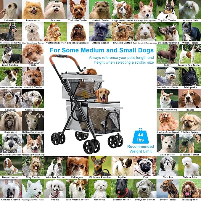 Double Pet Stroller for Dogs and Cats 4 Wheels,