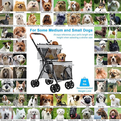 Double Pet Stroller for Dogs and Cats 4 Wheels,