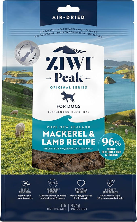 ZIWI Peak Air-Dried Dog Food – Mackerel & Lamb - All Natural, High Protein, Grain Free, Limited Ingredient w/ Superfoods (16oz)