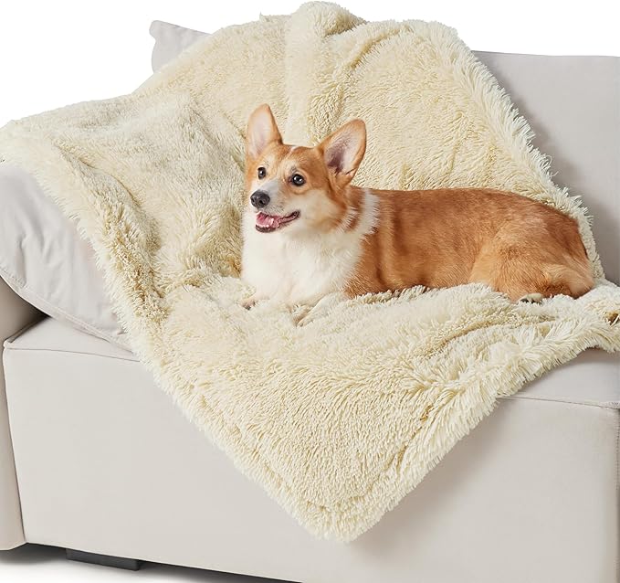 Bedsure Waterproof Dog Blankets for Medium Dogs - Calming Cat Blanket for Couch Protector Washable, Long Faux Fur Pet Throw Blanket for Puppy, Reversible Furniture Protection, 30"x40", Cream