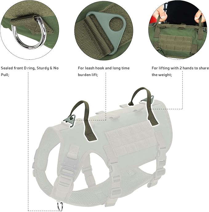 Forestpaw Tactical Dog Harness for Large Dogs,Tactical Dog Collar with Bungee Leash Set,No Pull Military Dog Harness for Dog Walking Training,Adjustable for Medium Large Dogs,Green L