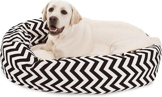 40 inch Black Chevron Sherpa Bagel Dog Bed