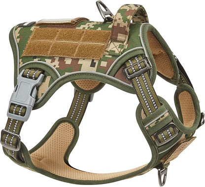 BUMBIN Tactical Dog Harness for Medium Dogs No Pull, Famous TIK Tok No Pull Dog Harness, Fit Smart Reflective Pet Walking Harness for Training, Adjustable Dog Vest Harness with Handle Forest Camo M