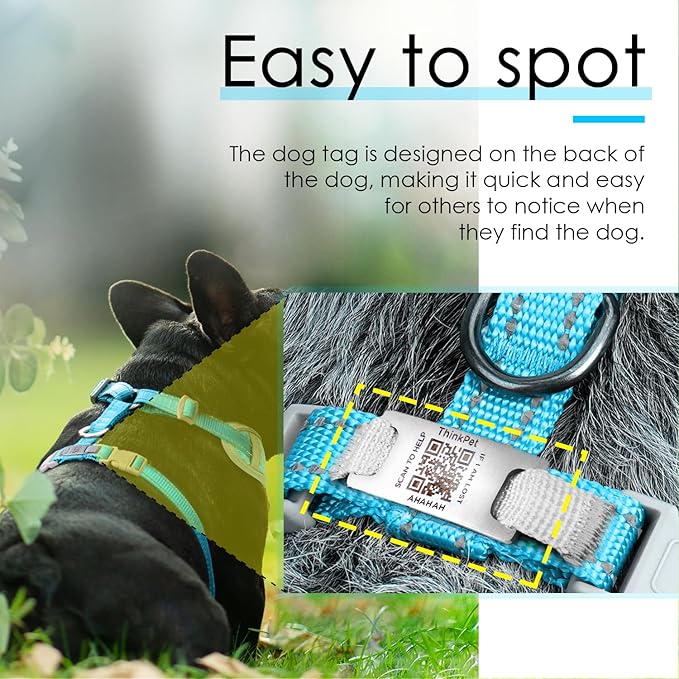 ThinkPet Reflective Breathable Soft Air Mesh with QR Code Dog Tag Puppy Choke Free Over Head Vest Harness for Puppy Small Medium Dogs and Cats Medium Light Blue