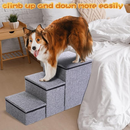 Wenqik 2 Set Dog Stairs for Small Dogs 16.1 h Dog Steps for High Beds 3 Steps Foldable Stairs with Storage for Couch Sofa and Chair Non Slip Balanced Dog Indoor Step Cat Dog Ramp Hold up to 165 Lbs