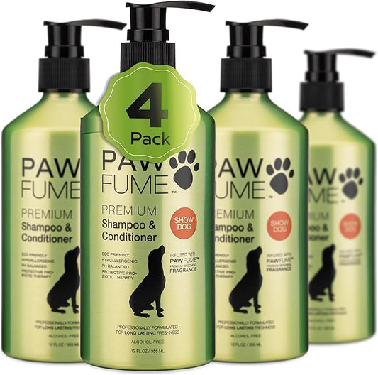 Pawfume Dog Shampoo and Conditioner – Hypoallergenic Dog Shampoo for Smelly Dogs – Best Dog Shampoos & Conditioners – Probiotic Pet Shampoo for Dogs – Best Dog Shampoo for Puppies (Show Dog, 4-Pack)