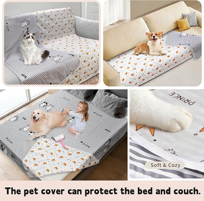 Waterproof Dog Bed Cover, Reversible Bed Cover for Dogs with Lint Roller, Cute Pattern Design Pet Bed Cover (82“*82”)