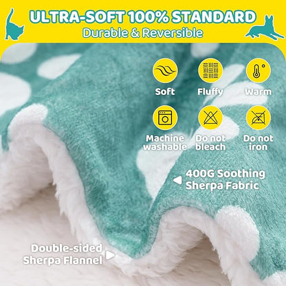 Dog Blanket, Puppy Blanket for Small Dogs Cats, Washable Thick Soft Dog Blankets with Fluffy Premium Pet Blanket Flannel, Dog Paw Printed Blankets, for Pet Bed/Crate/Cat Bag, Green