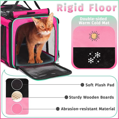 Pet Carrier, Durable Airline Approved Dog Cat Carrier, Collapsible Cat Travel Carrier Bag with Rollable Cover, Soft Cat Carrier for Small Medium Cats & Dogs Under 20 lbs, Pink