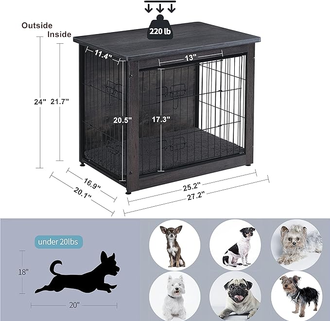DWANTON Dog Crate Furniture with Cushion 27.2" L,